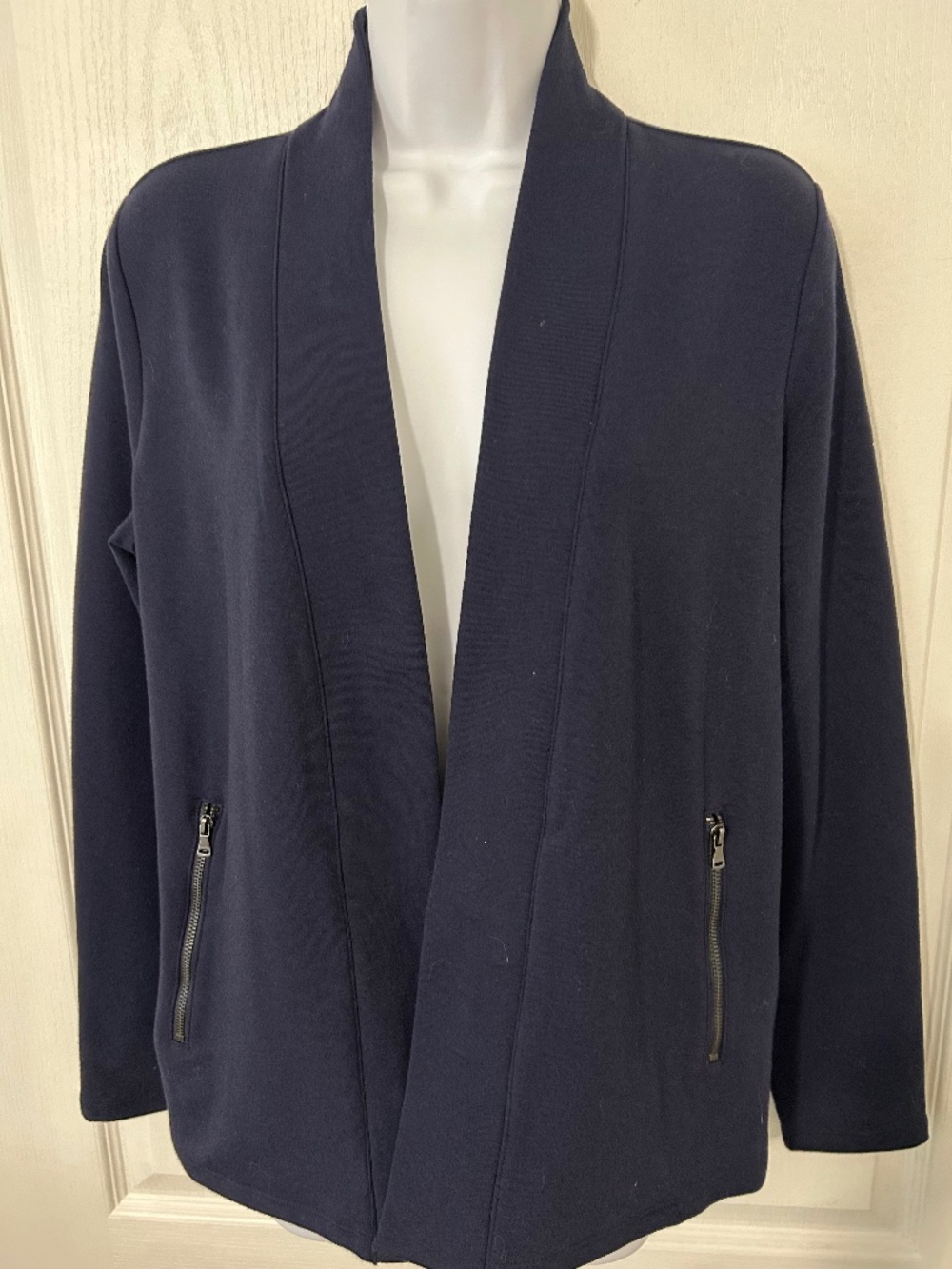 Talbots Navy Blue Open Front Shawl Collar Cardigan Jacket Sport Pima Modal SP